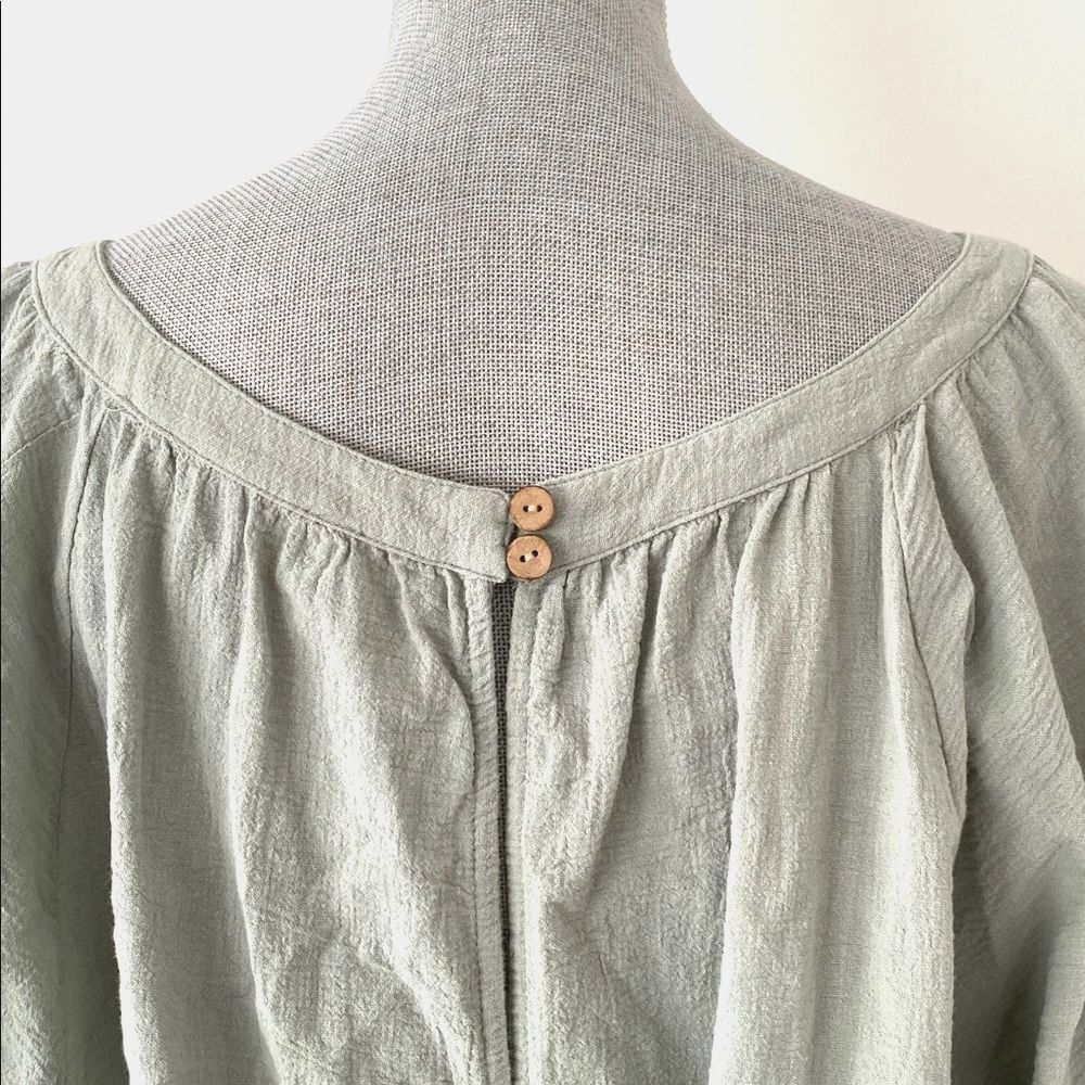 Free People Sage Green Open Back Long Sleeve Mini Dress Tie Belt Buttons closer - Picture 5 of 16